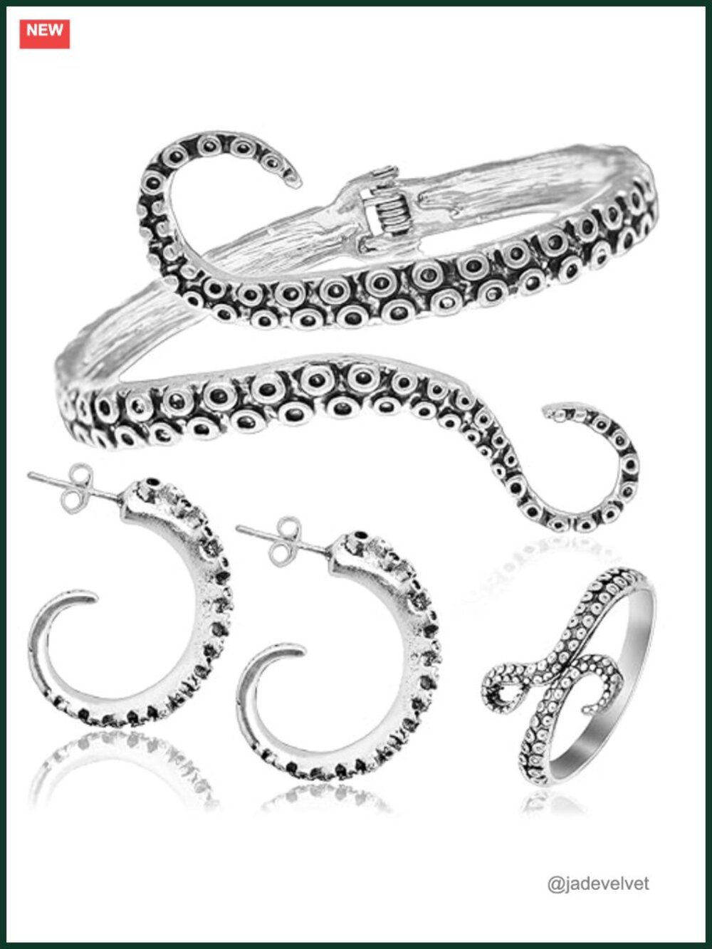 Octopus Jewelry Set Alloy Bracelet Earrings Ring Sea Themed Costume Party Gift